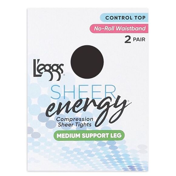 Sheer Medium Support Leg Control Top No-Roll Waistband Sheer Toe, 2, 2-Pk Size B - Picture 5 of 8